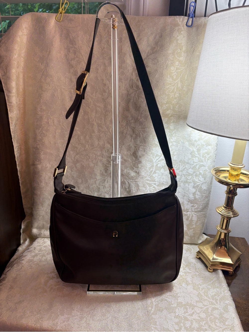 Etienne Aigner Brown Leather Shoulder Bag with Gold Hardware